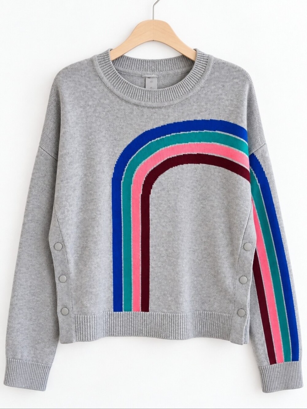 Lou & Grey for LOFT Rainbow Snap Sweater Women XS Gray Cotton Knit Side Snap Top